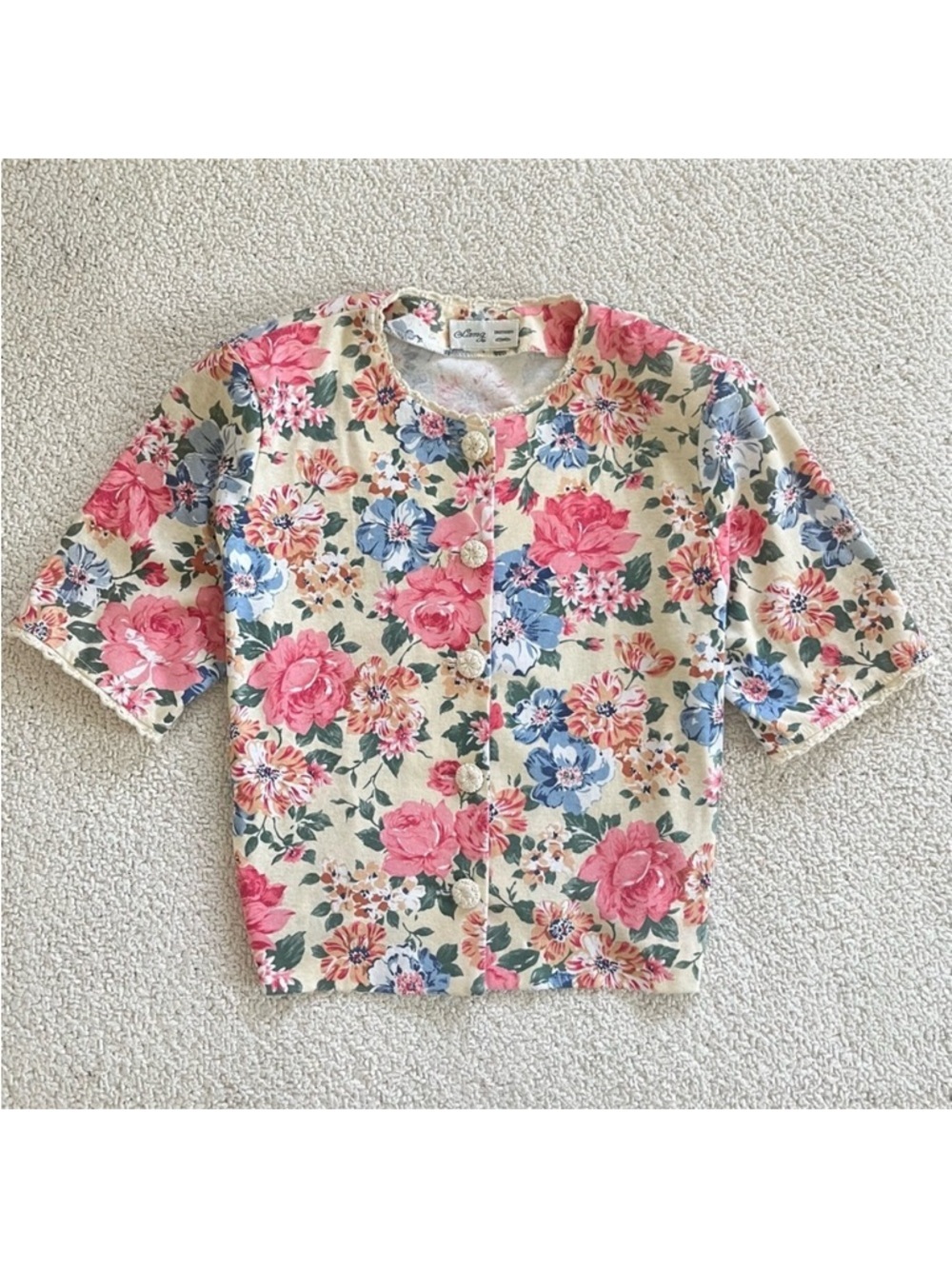 VTG Lanz Floral Blouse Cottagecore Boho Shabby Chic Retro Garden (modificated)